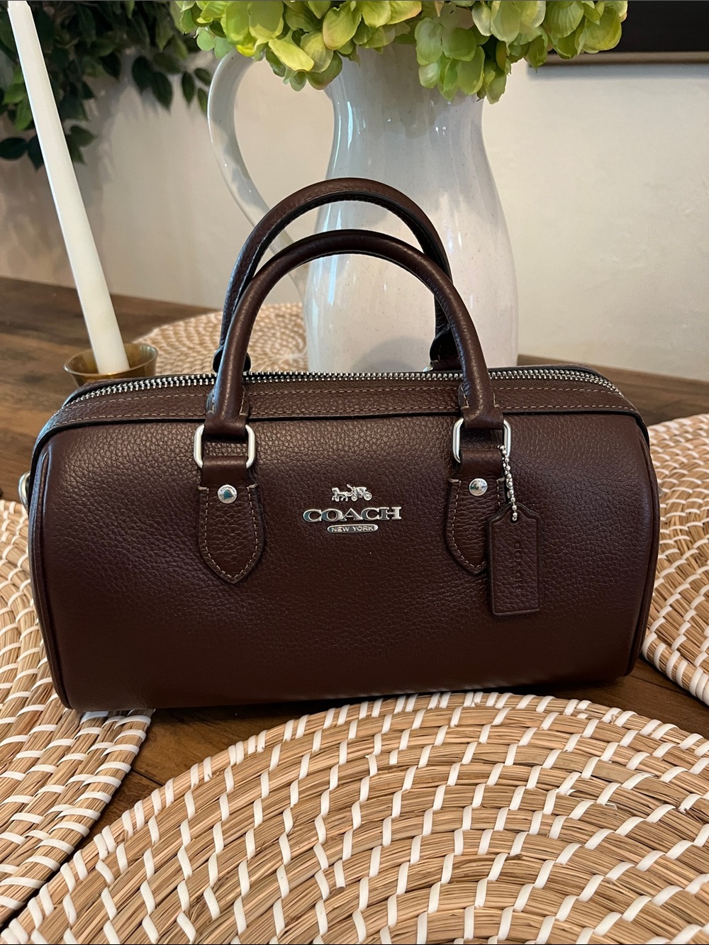 Coach Dark Brown  Leather long Rowan Satchel
